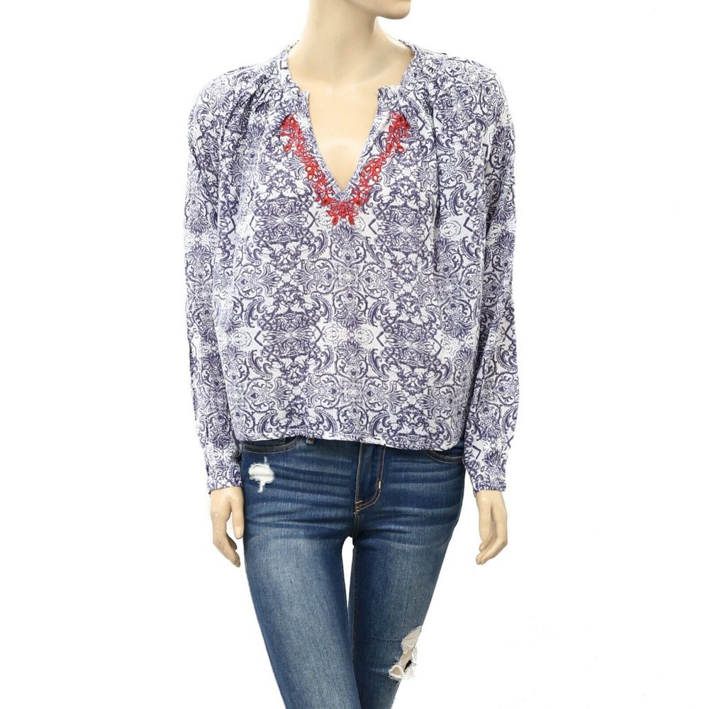 Berenice Eyelet Embroidered Floral Printed Blouse Shirt Top Cotton M 38